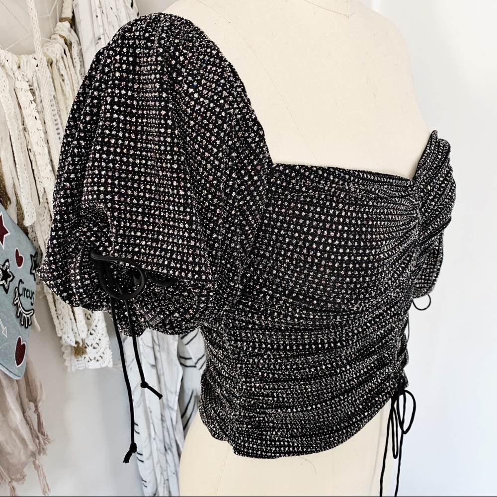 For Love & Lemon Ava Glitter Crop Top in Metallic - Picture 3 of 8